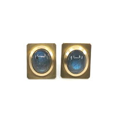ovale blaue Labradorite in Gelbgold Ohrsteckern