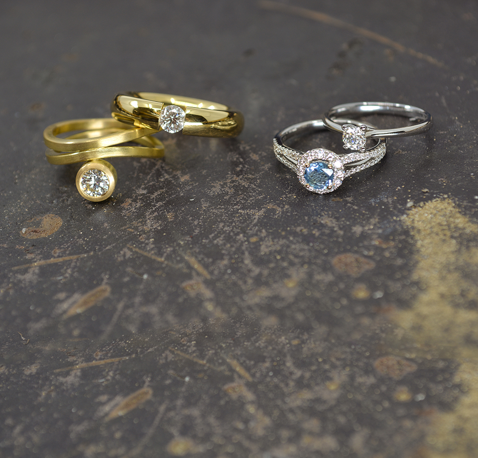 Gelbgold und Weissgold Diamantringe Goldschmiede Albath