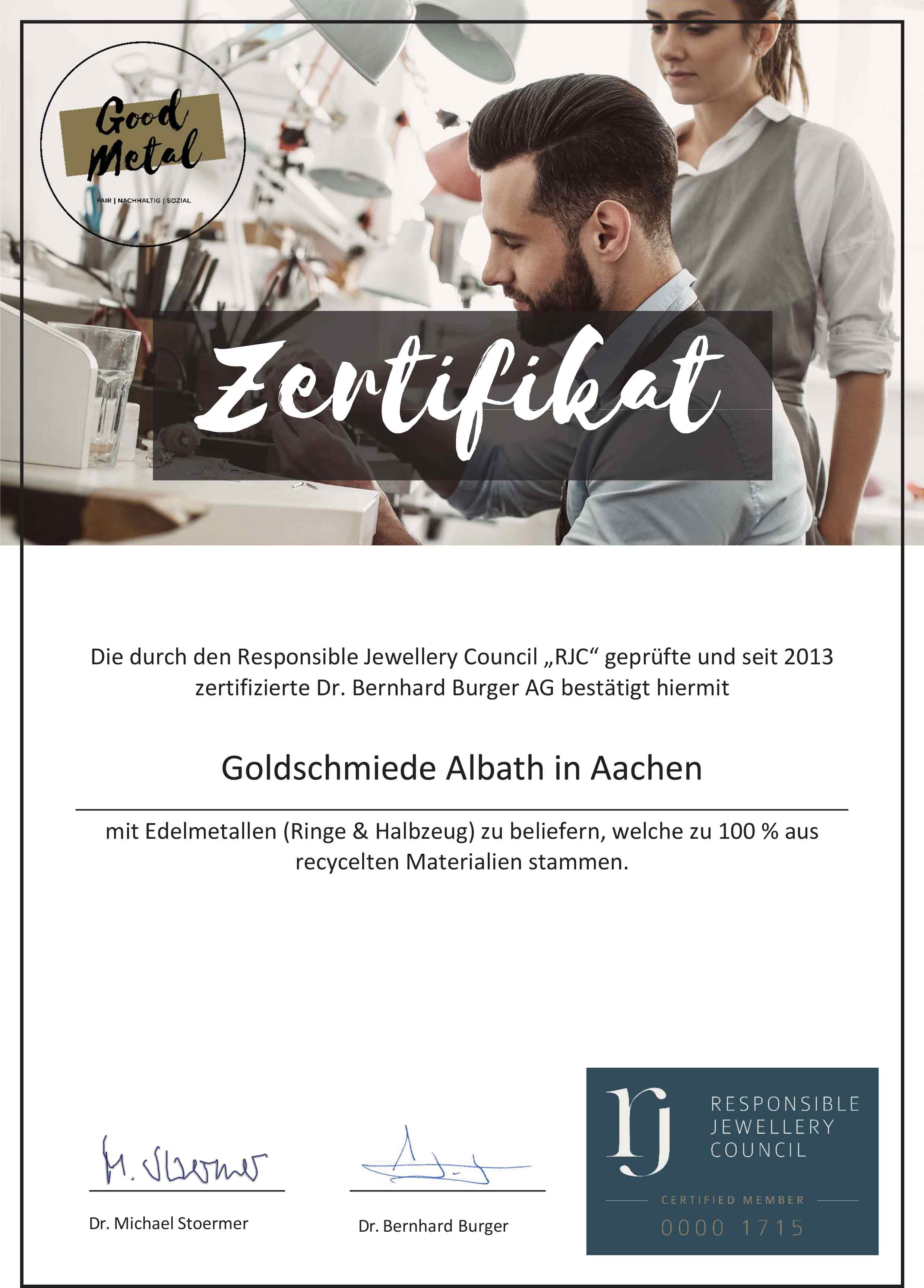 RJC Zertifikat Albath Gooldschmiede Albath