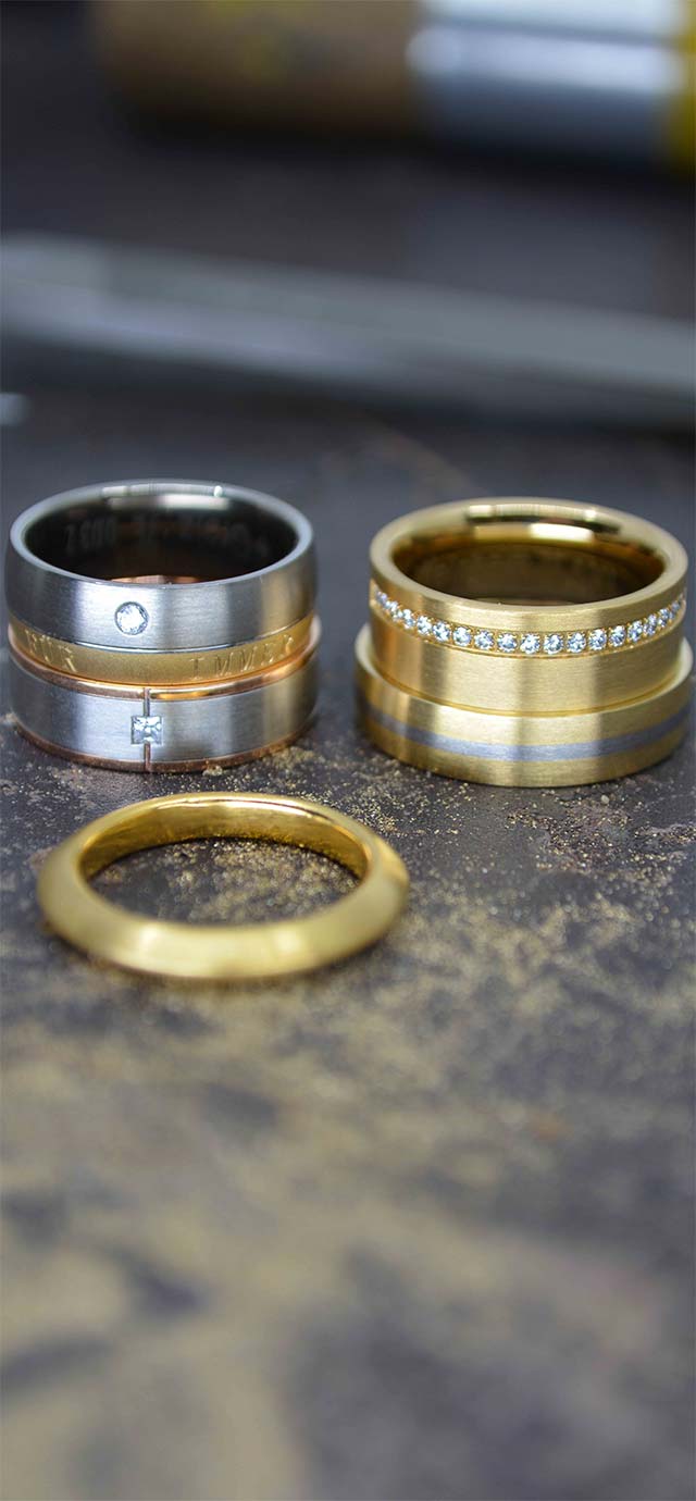 fuenf unterschiedliche Ringe Goldschmiede Albath