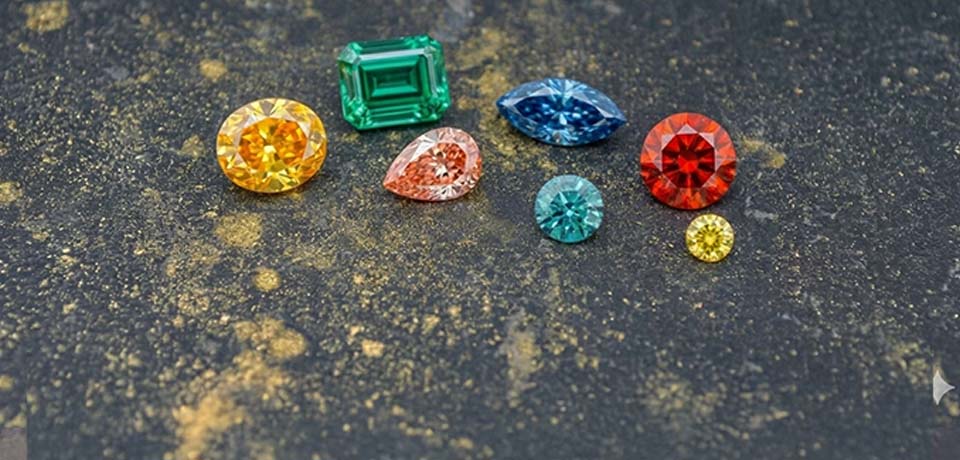 Rosa und gruene Lab grown Diamanten