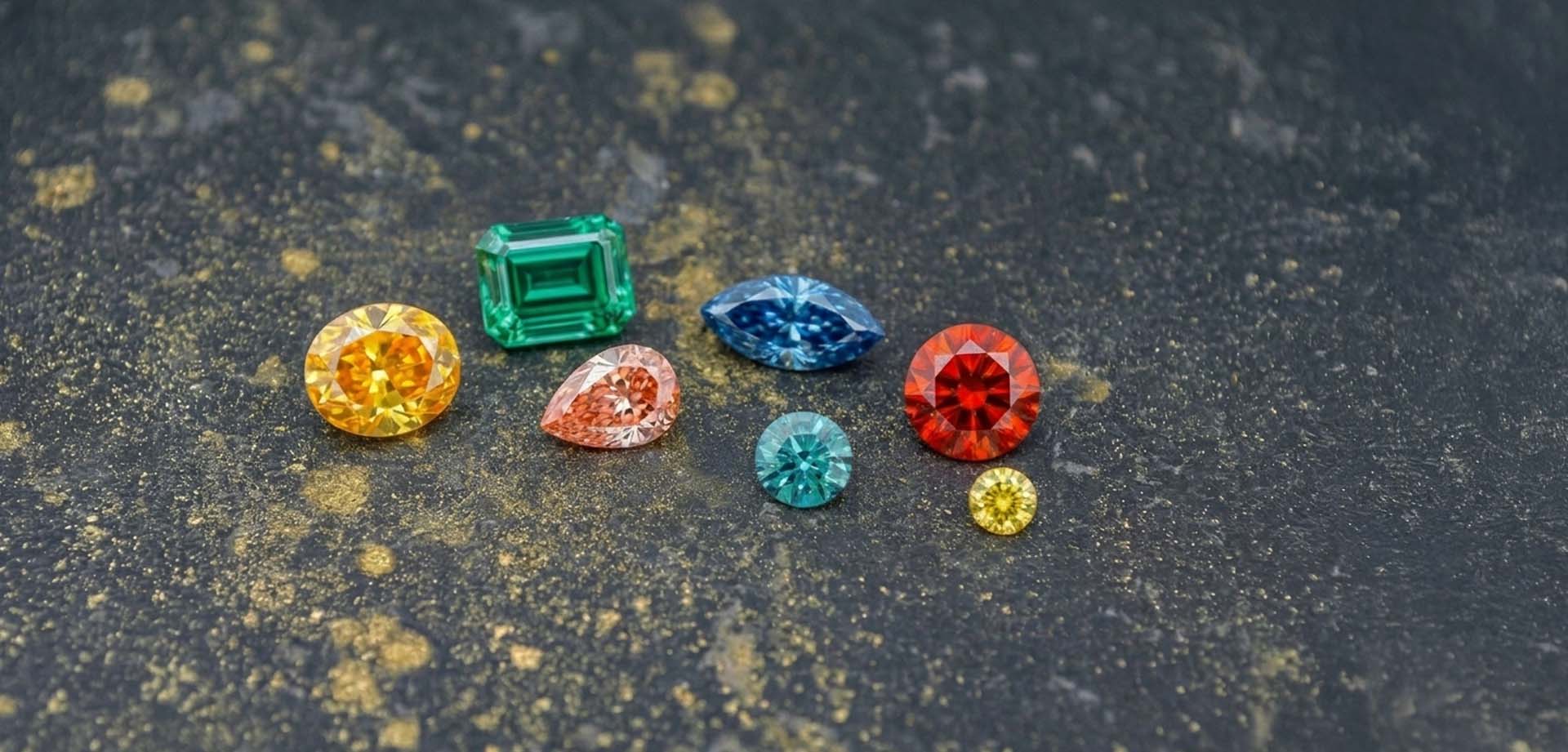 bunte Lab grown Diamanten in blau gruen gelb